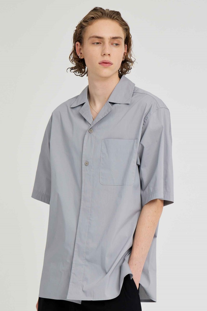 Open Collar Half Sleeve Shirts - Grey