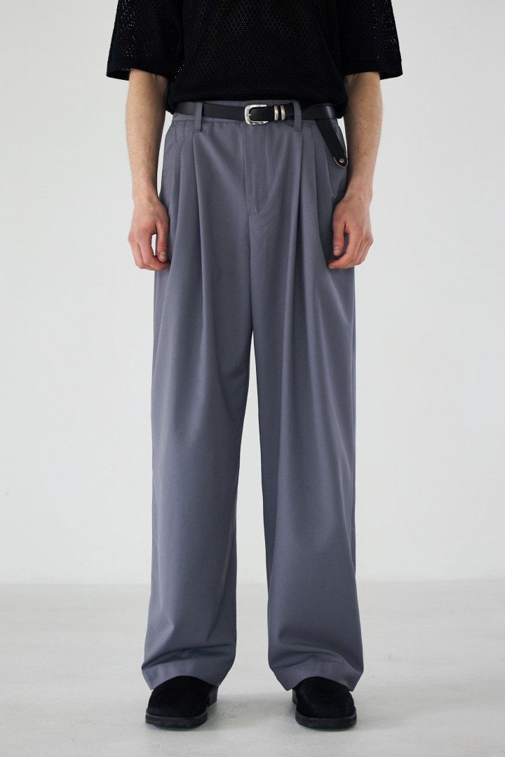 3 Pleats Wide Trousers - Grey
