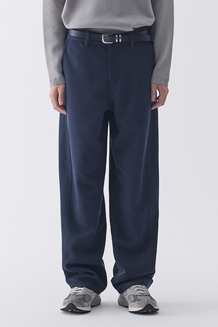 Curved Twill Wide Pants - Navy